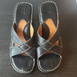 Black Born Leather Slide Sandals with Cross Straps